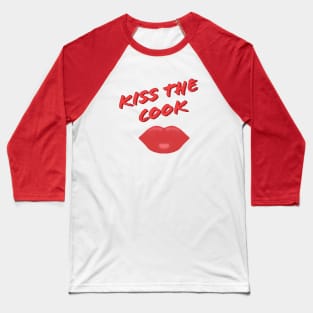 Kiss The Cook Red Lips (White Background) Baseball T-Shirt